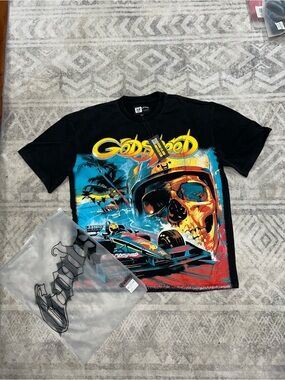 Godspeed Graphic Skull Racing Tee - Black with Multicolor Print